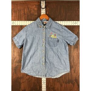 Tweety Bird Looney Tunes Light Denim Long Sleeve Shirt Blue Women’s‎ XL Vintage